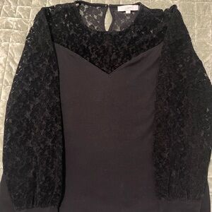 LOFT Black Lace Detail Blouse
